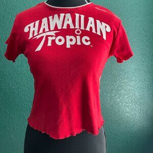 Vintage Hawaiian Tropic Promo Crop Top Red Logo Tee Y2K